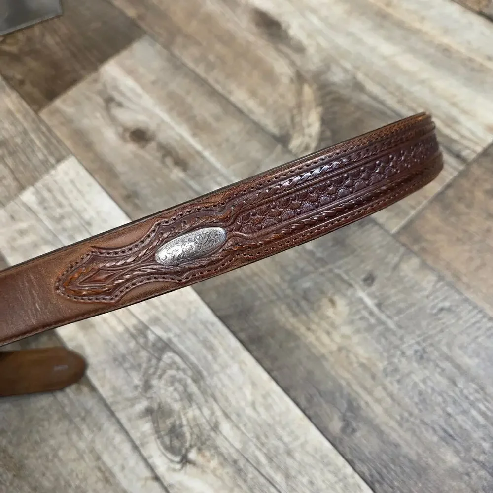 Vintage 90s Justin Tooled Leather Western Belt Brown Size 40 Cowboy Redeo